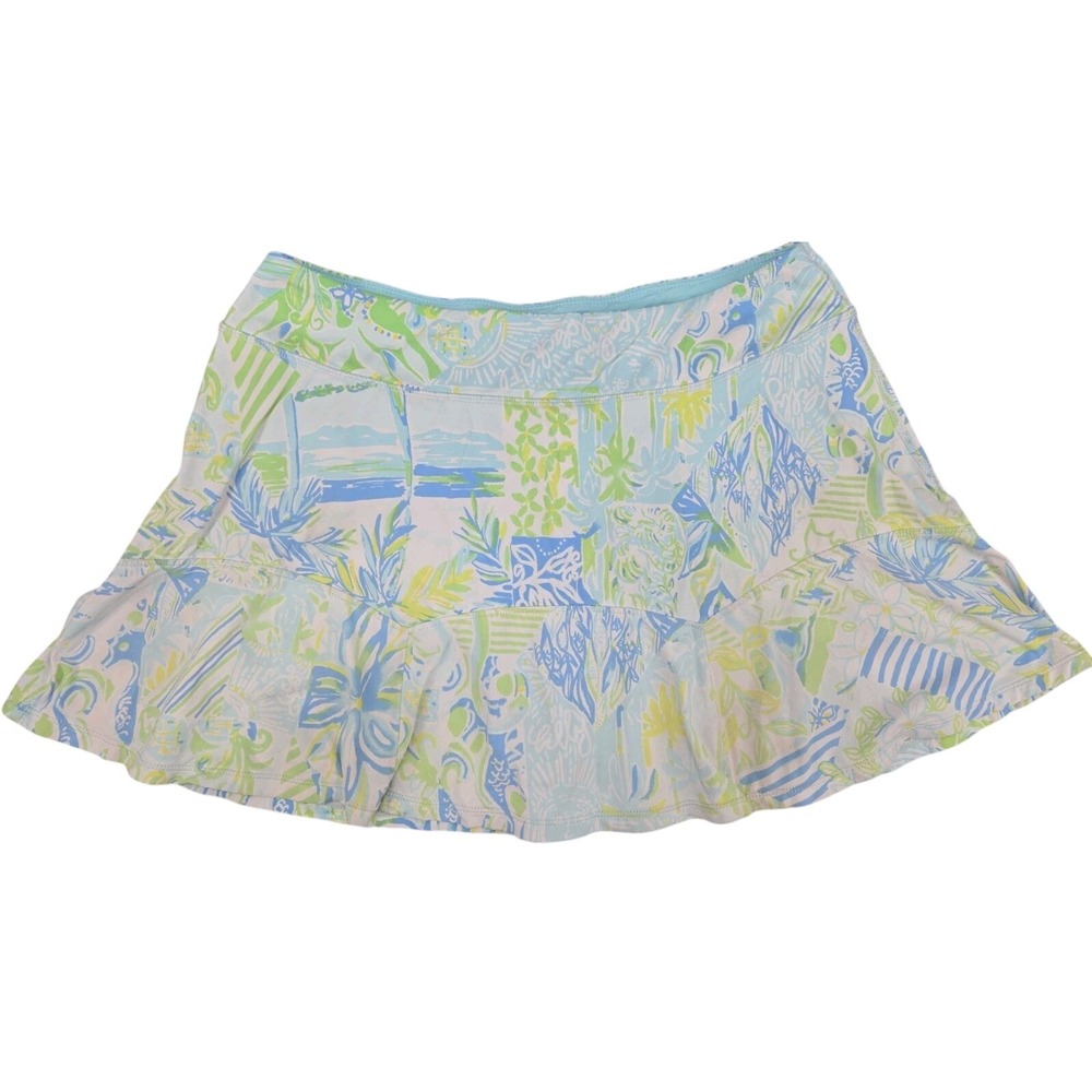 Lilly Pulitzer Luxletic Tennis Golf Skort Palm Trees Blue Green Size L